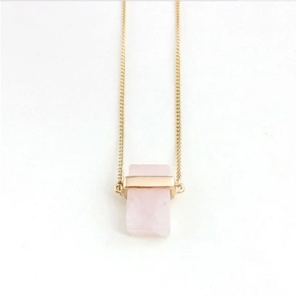 Rose Quartz Gemstone Necklace Pink Stone Gold Tone Tourmaline Natural NEW - Picture 2 of 5
